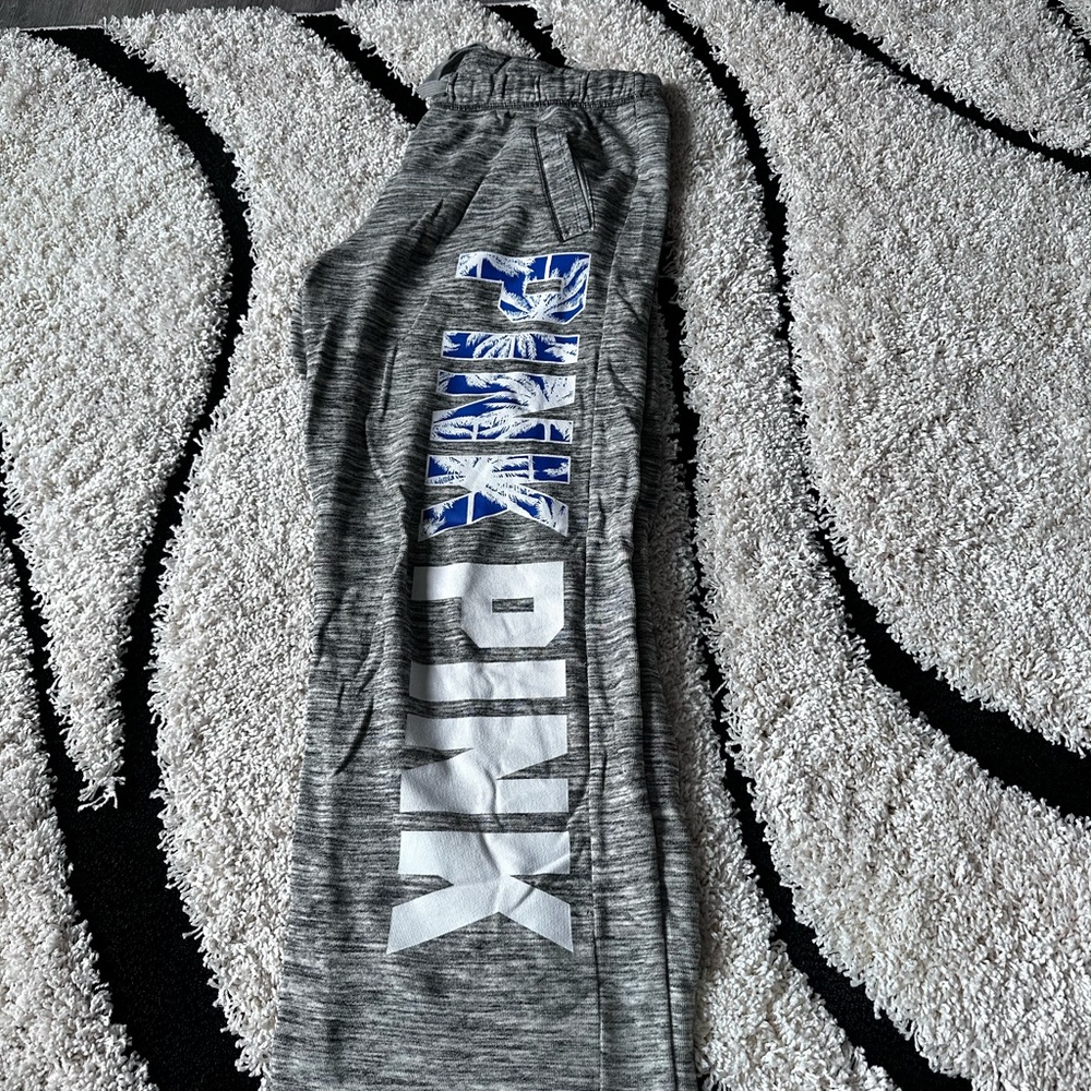 Gray PINK Sweatpants with Blue and White Logo